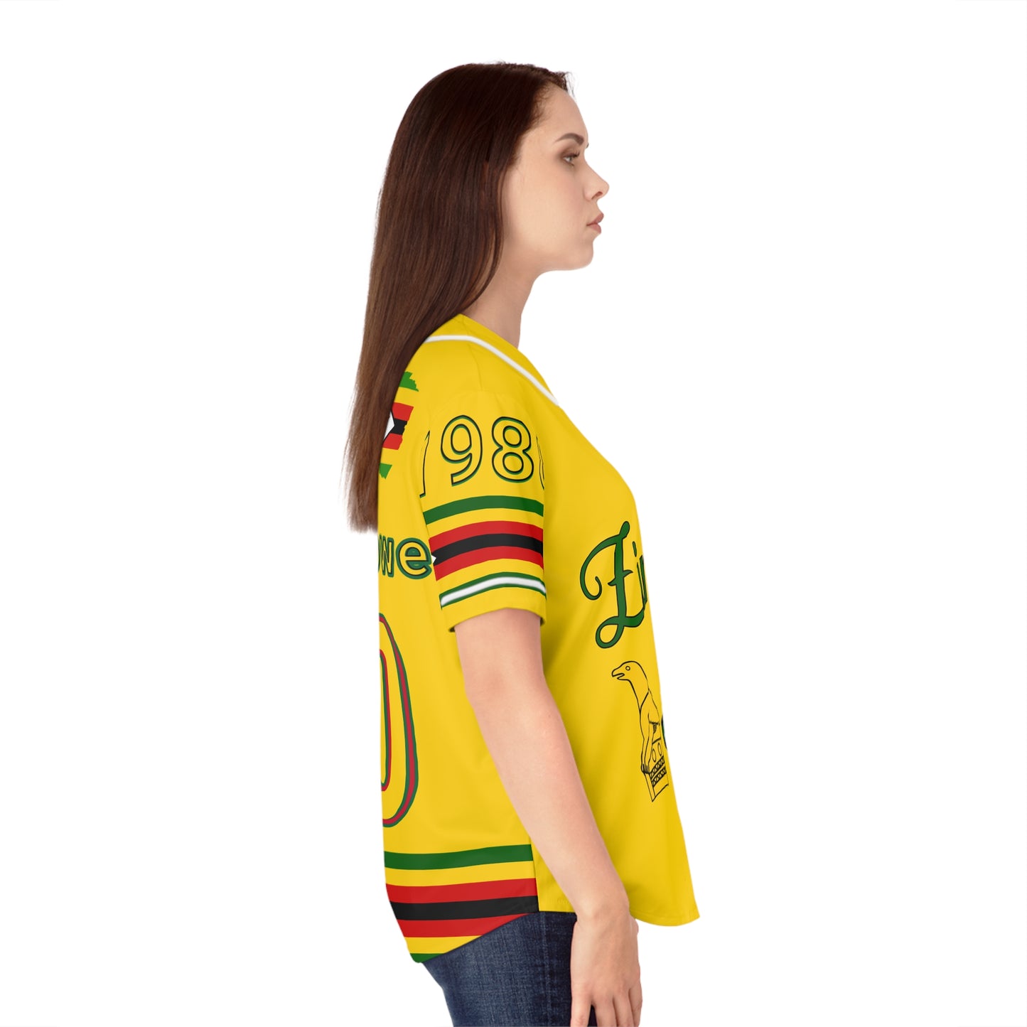 Yellow Vintage Zimbabwe Baseball Jersey, AOP Women’s Sportswear, Perfect for Game Days, Travel, and Heritage Celebrations