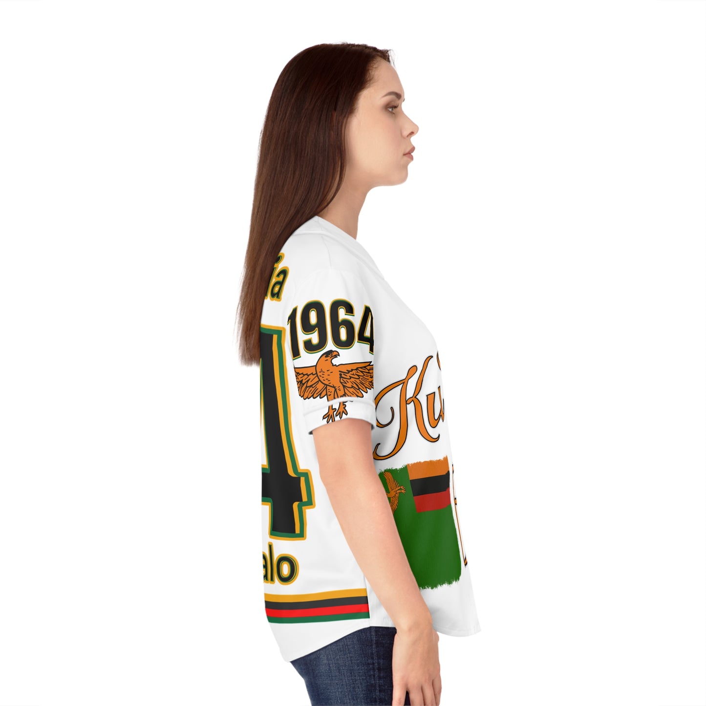 White Zambia Pride Women's Baseball Jersey, AOP Sportswear, Gift for Fans, Summer Outing Apparel, Casual Wear, Celebration Clothing