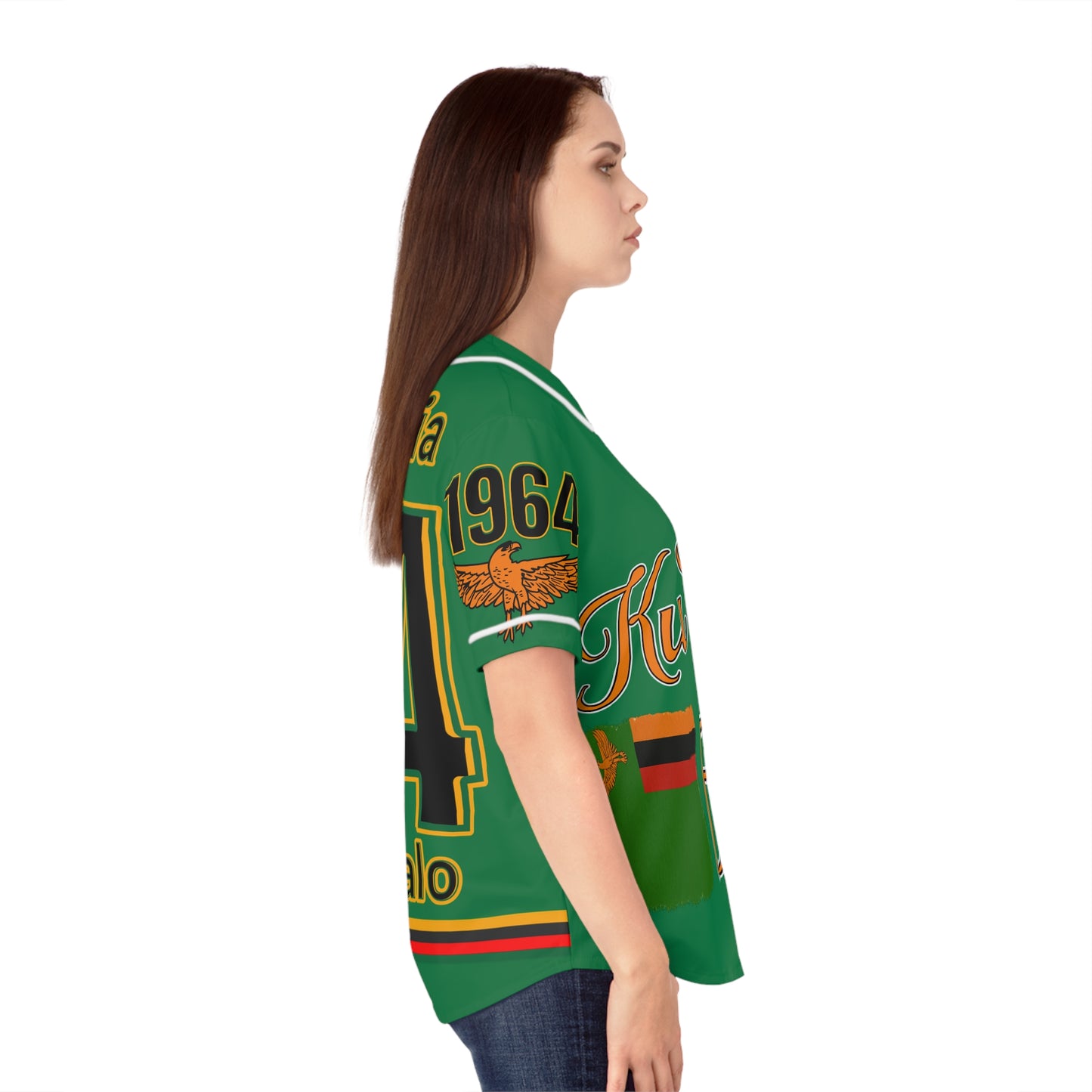 Green Zambia Pride Women's Baseball Jersey, AOP Sportswear, Gift for Fans, Summer Outing Apparel, Casual Wear, Celebration Clothing