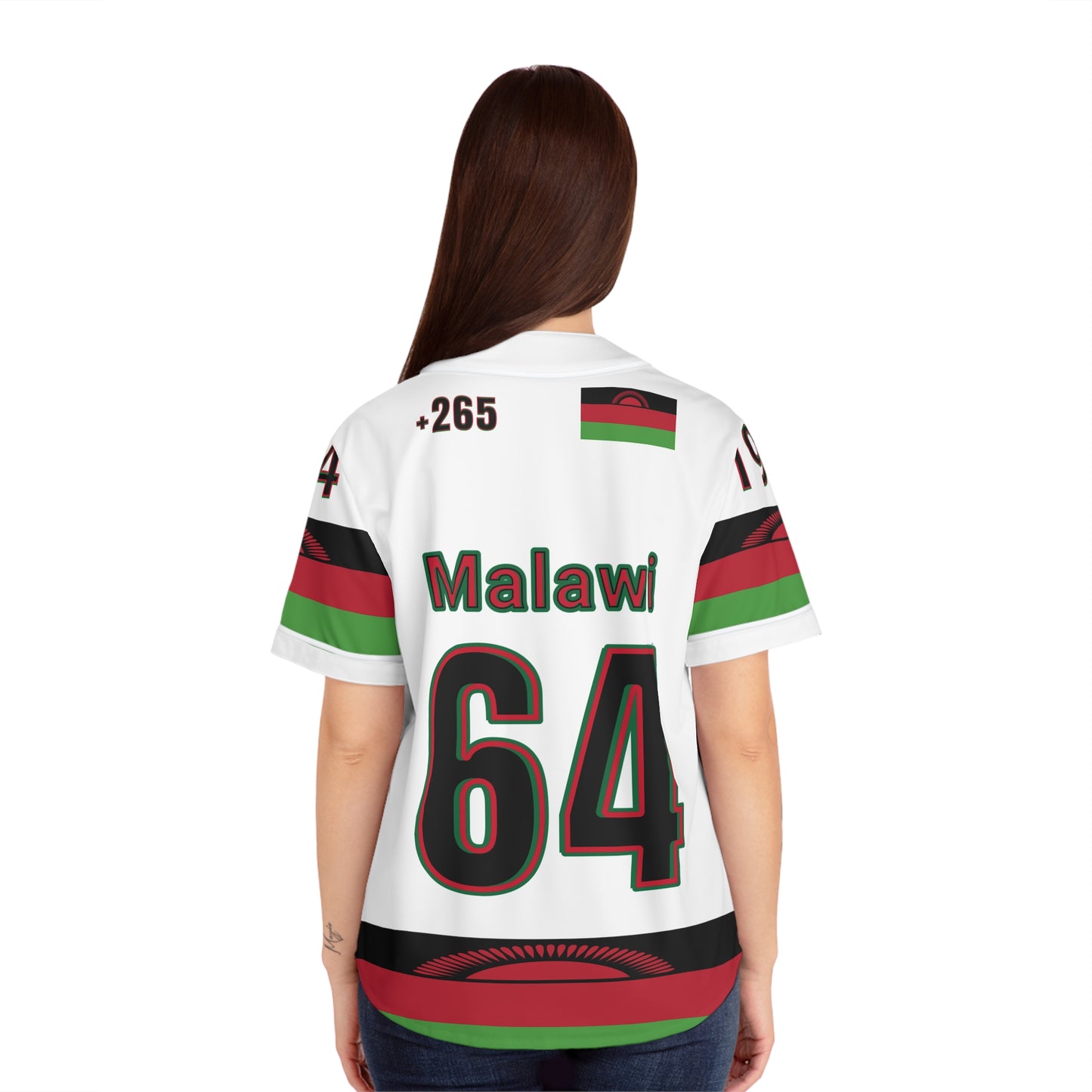 White Malawi 64 Women's Baseball Jersey - AOP, Sporty Style, Perfect for Game Day, National Holidays, Festivals, Unique Gift Idea