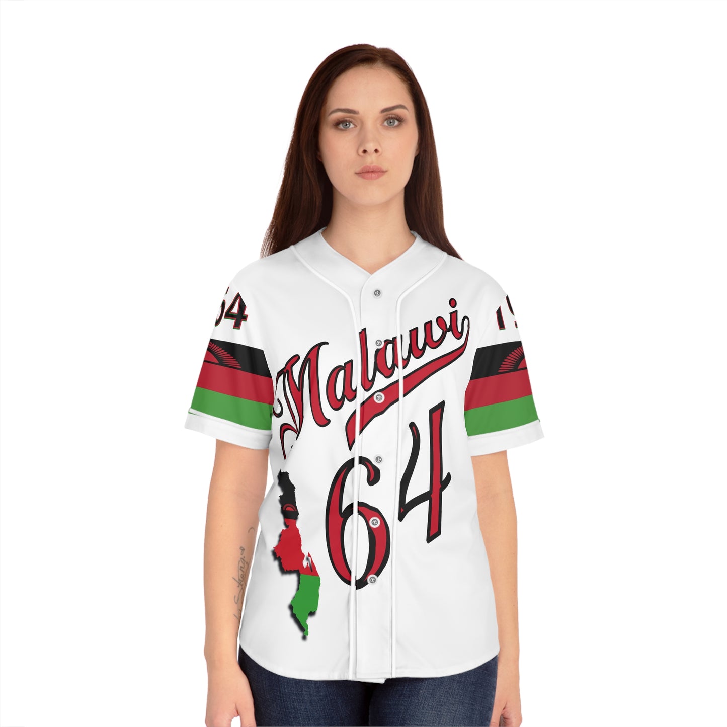 White Malawi 64 Women's Baseball Jersey - AOP, Sporty Style, Perfect for Game Day, National Holidays, Festivals, Unique Gift Idea