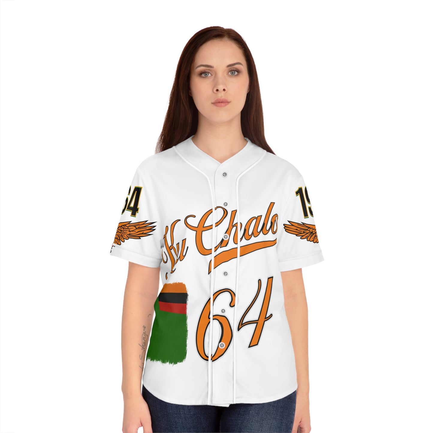 White Zambia Pride Women's Baseball Jersey, AOP Sportswear, Gift for Fans, Summer Outing Apparel, Casual Wear, Celebration Clothing