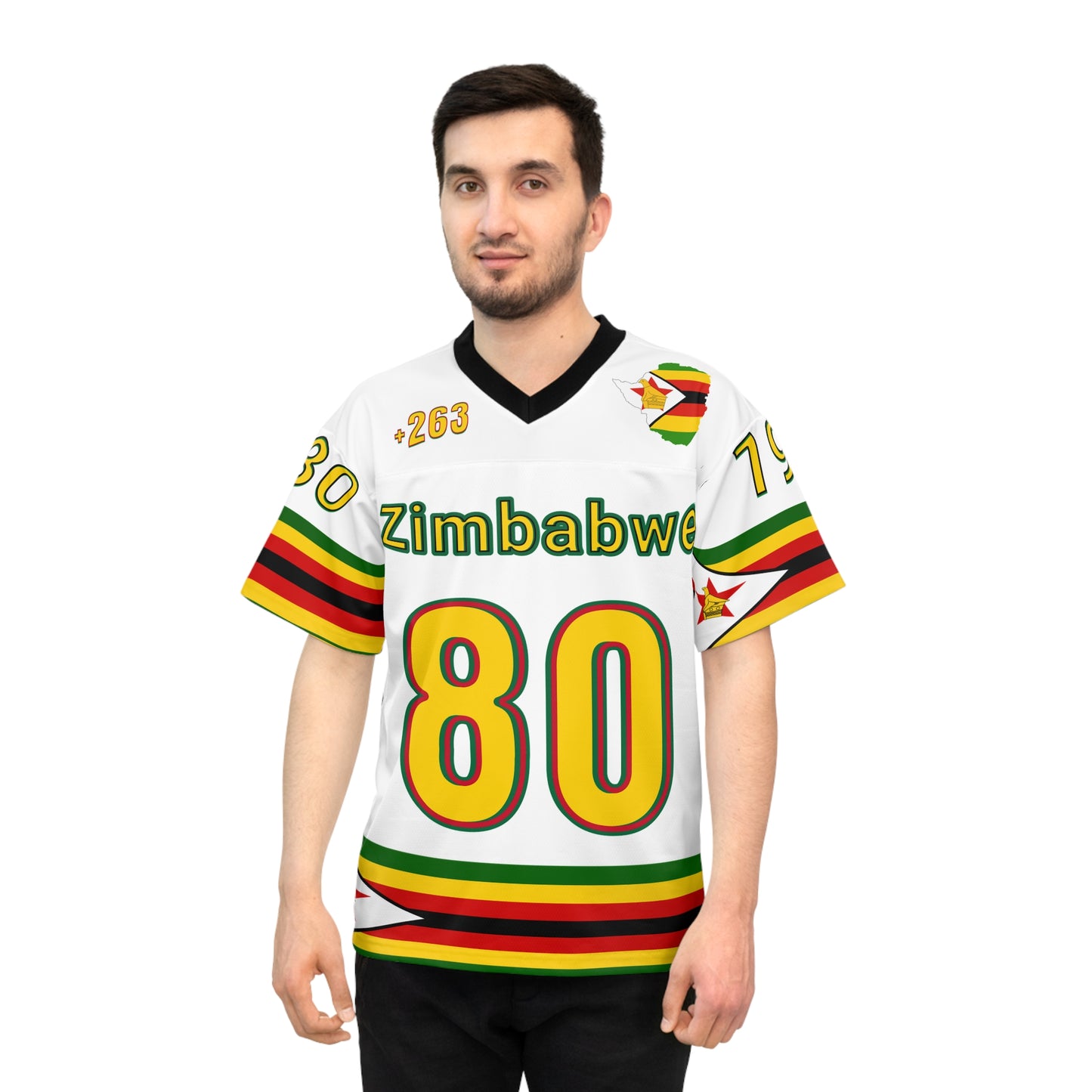 White Vibrant NFL Zimbabwe Jersey - Perfect for Game Day, Sports Events, Parties, Fan Gear, Customizable Design