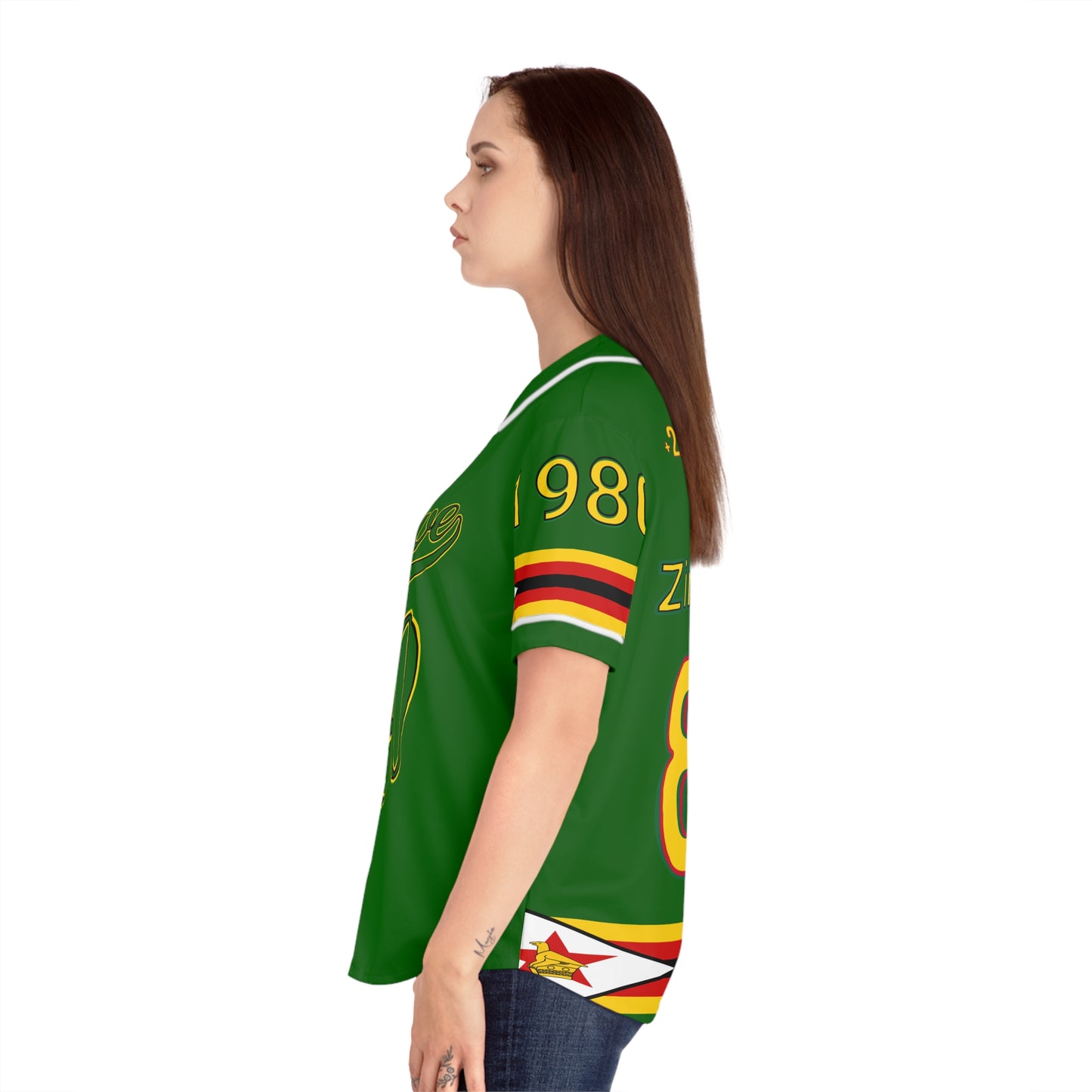 Green Vintage Zimbabwe Baseball Jersey, AOP Women’s Sportswear, Perfect for Game Days, Travel, and Heritage Celebrations