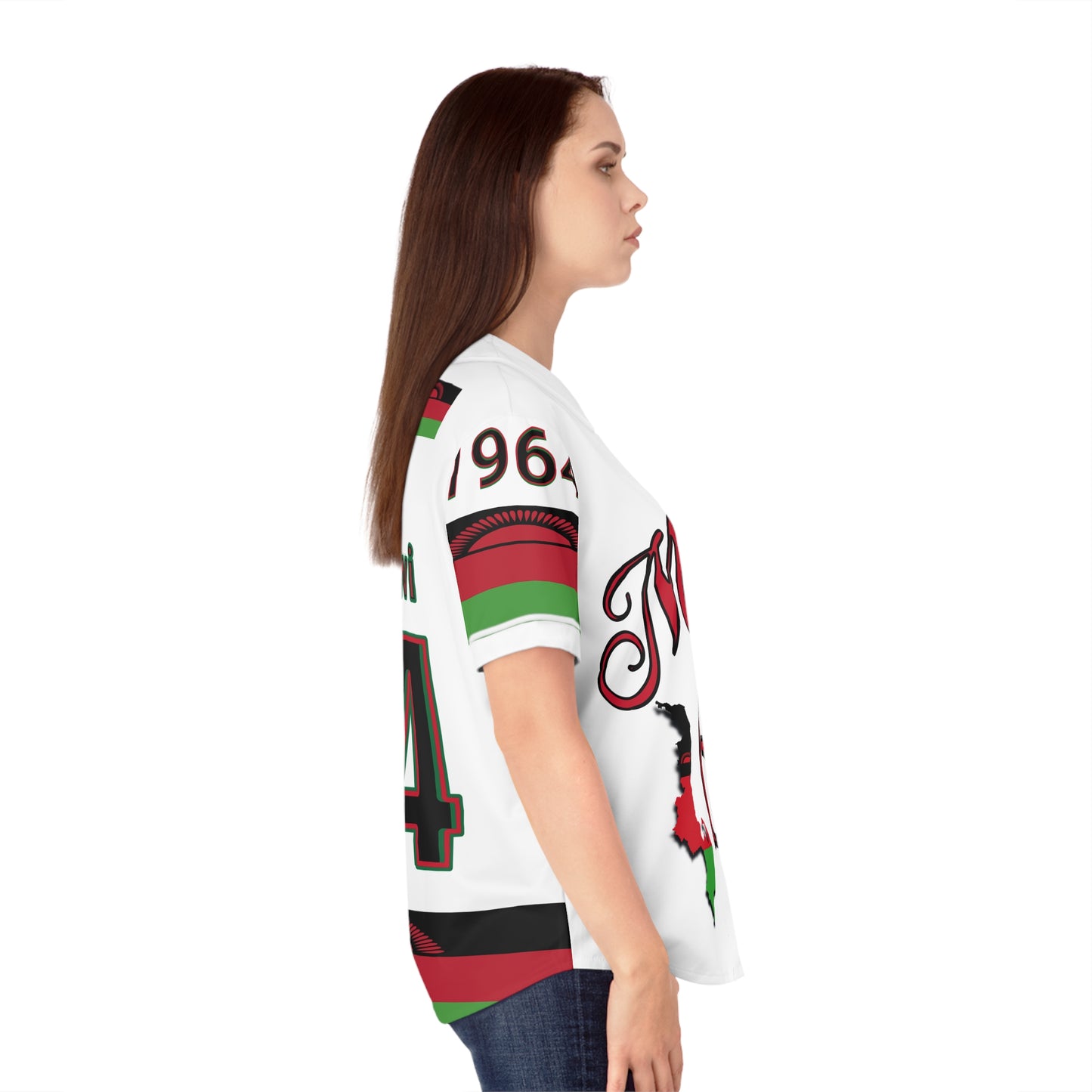White Malawi 64 Women's Baseball Jersey - AOP, Sporty Style, Perfect for Game Day, National Holidays, Festivals, Unique Gift Idea
