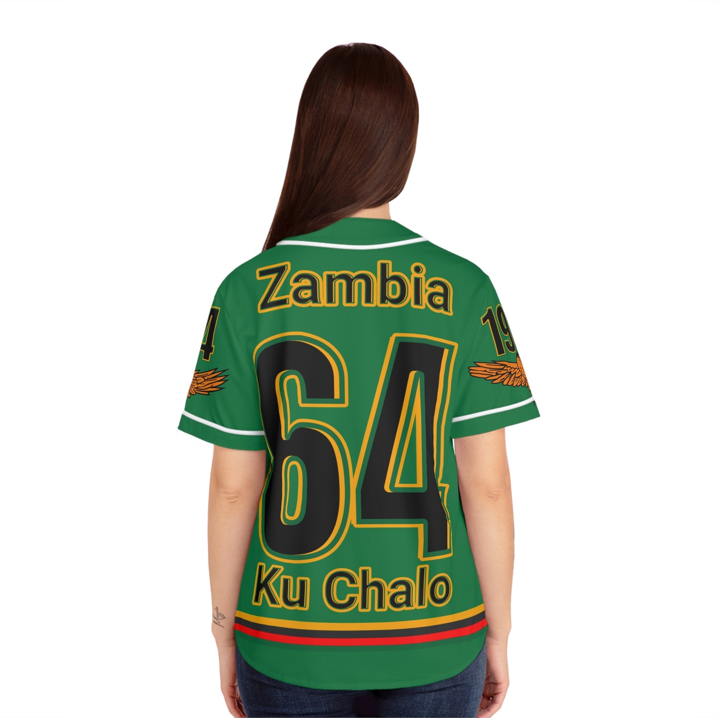 Green Zambia Pride Women's Baseball Jersey, AOP Sportswear, Gift for Fans, Summer Outing Apparel, Casual Wear, Celebration Clothing