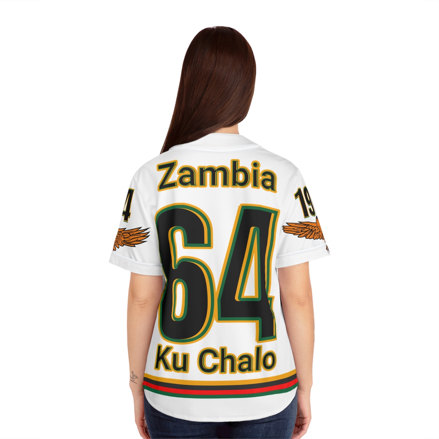 White Zambia Pride Women's Baseball Jersey, AOP Sportswear, Gift for Fans, Summer Outing Apparel, Casual Wear, Celebration Clothing