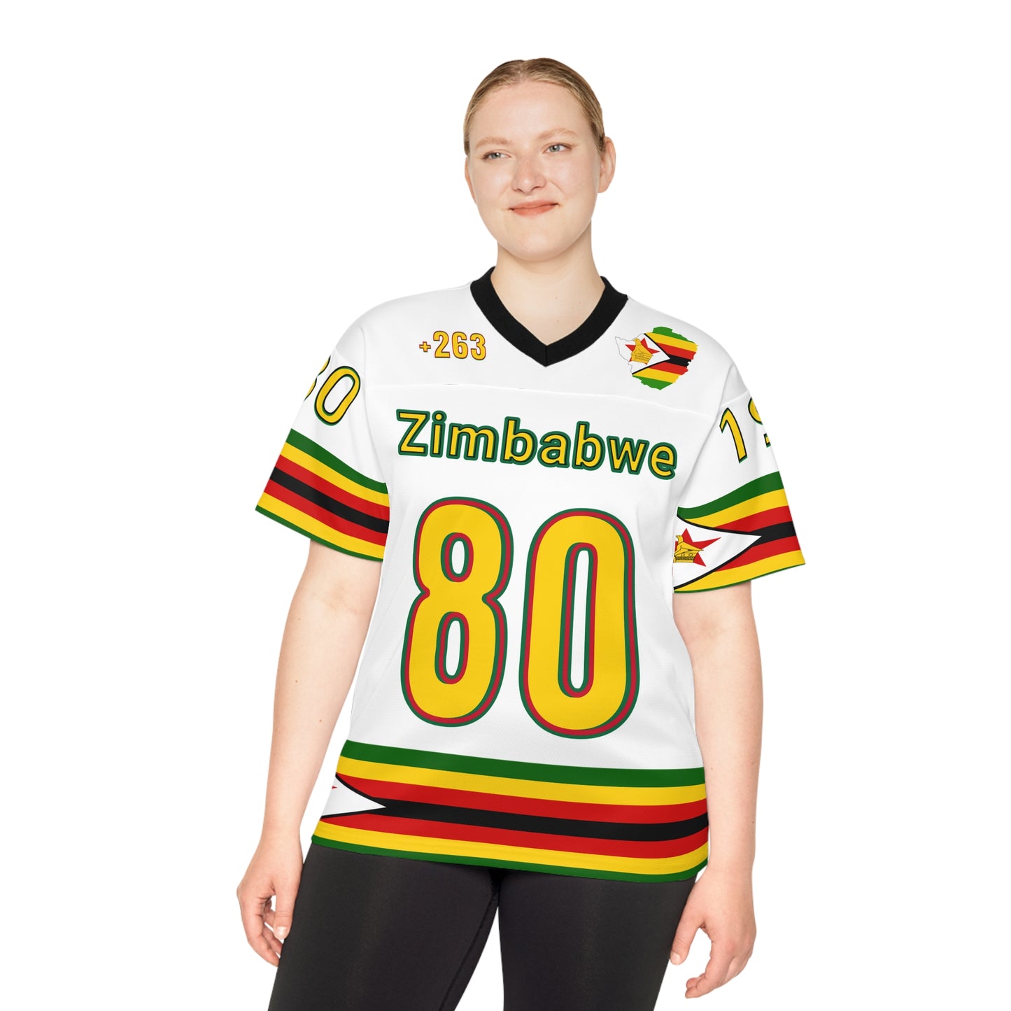 White Vibrant NFL Zimbabwe Jersey - Perfect for Game Day, Sports Events, Parties, Fan Gear, Customizable Design