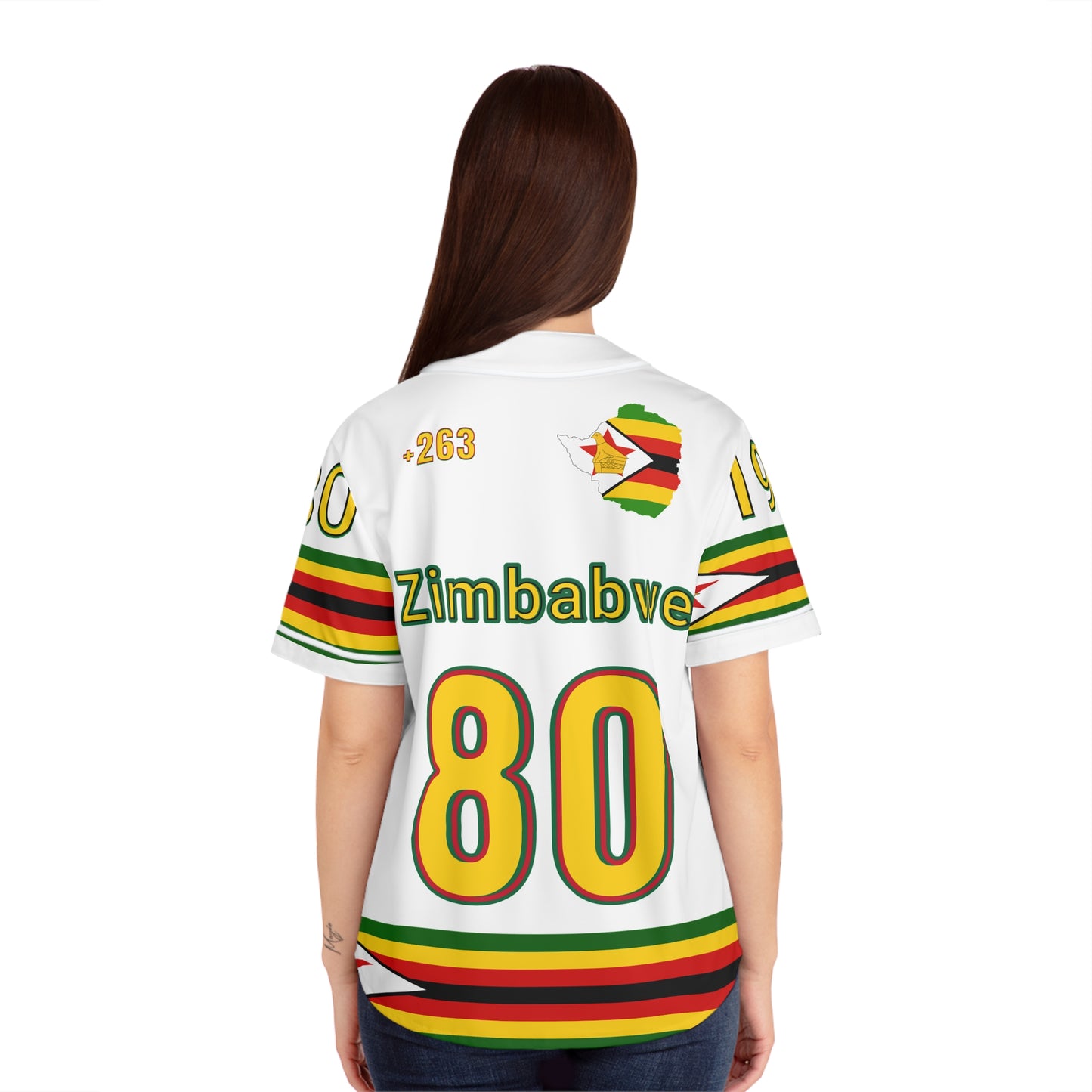 White Vintage Zimbabwe Baseball Jersey, AOP Women’s Sportswear, Perfect for Game Days, Travel, and Heritage Celebrations