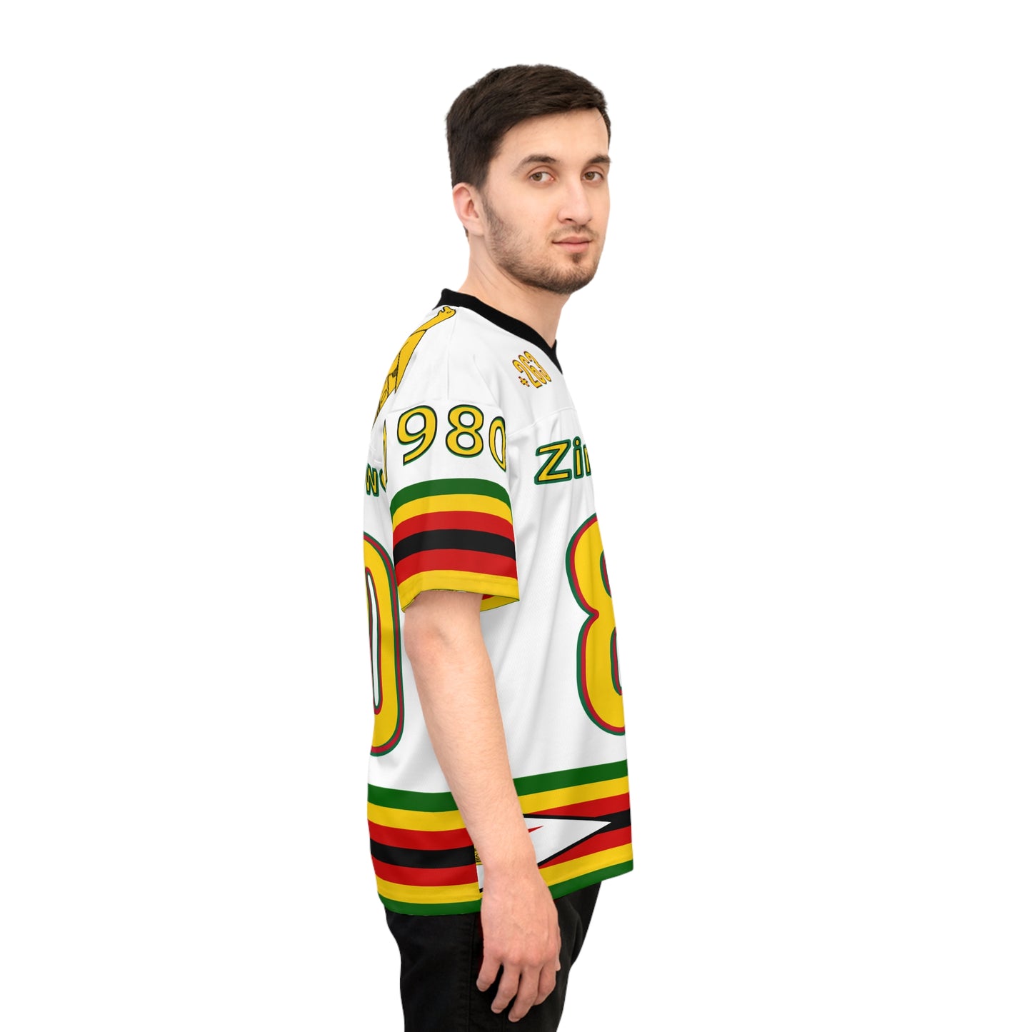 White Vibrant NFL Zimbabwe Jersey - Perfect for Game Day, Sports Events, Parties, Fan Gear, Customizable Design