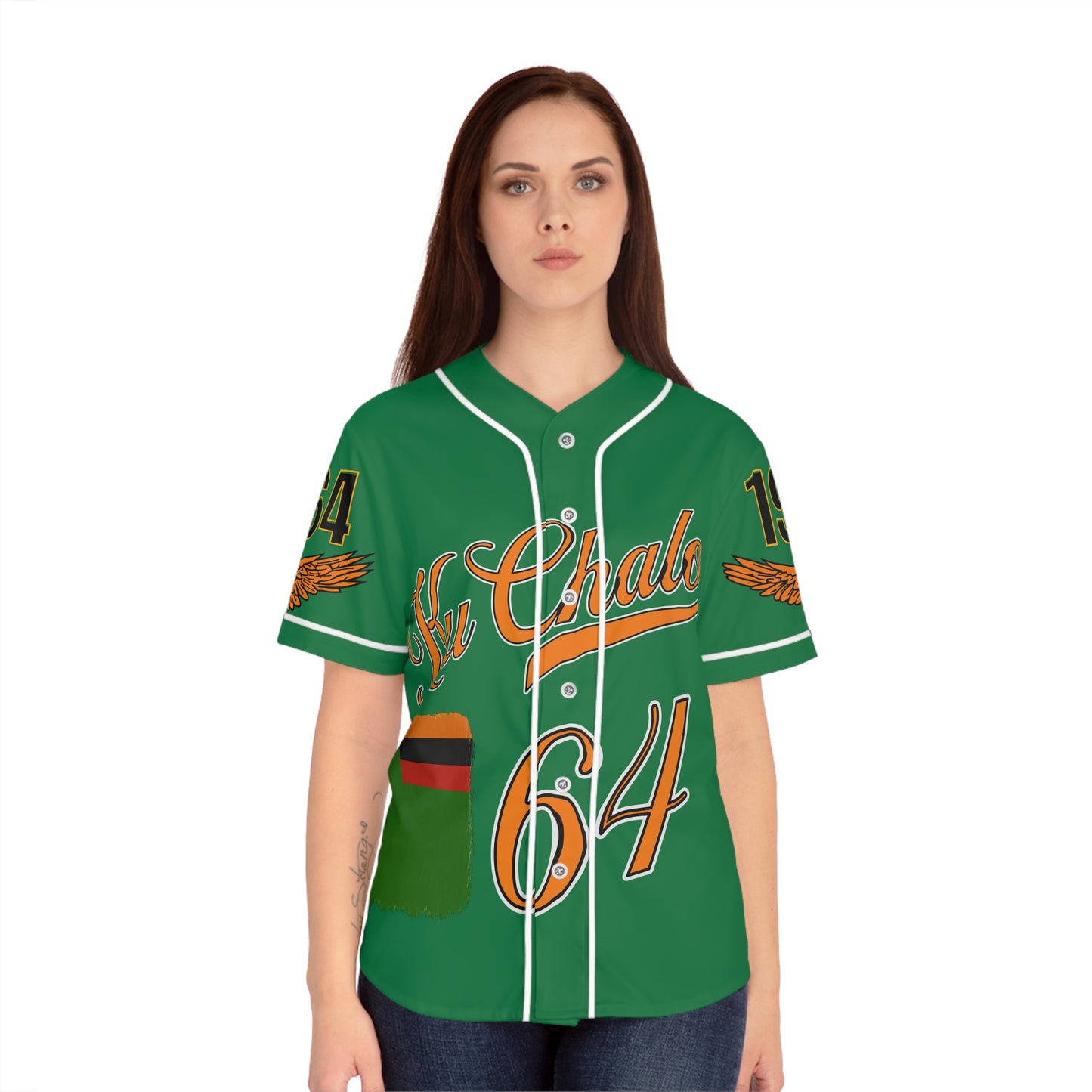 Green Zambia Pride Women's Baseball Jersey, AOP Sportswear, Gift for Fans, Summer Outing Apparel, Casual Wear, Celebration Clothing