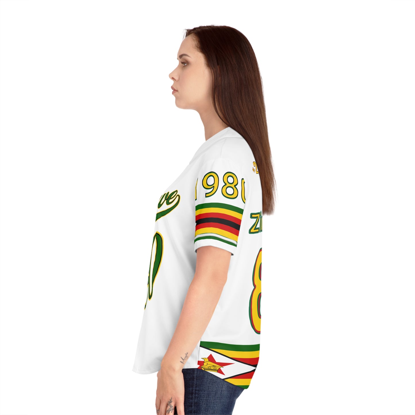 White Vintage Zimbabwe Baseball Jersey, AOP Women’s Sportswear, Perfect for Game Days, Travel, and Heritage Celebrations