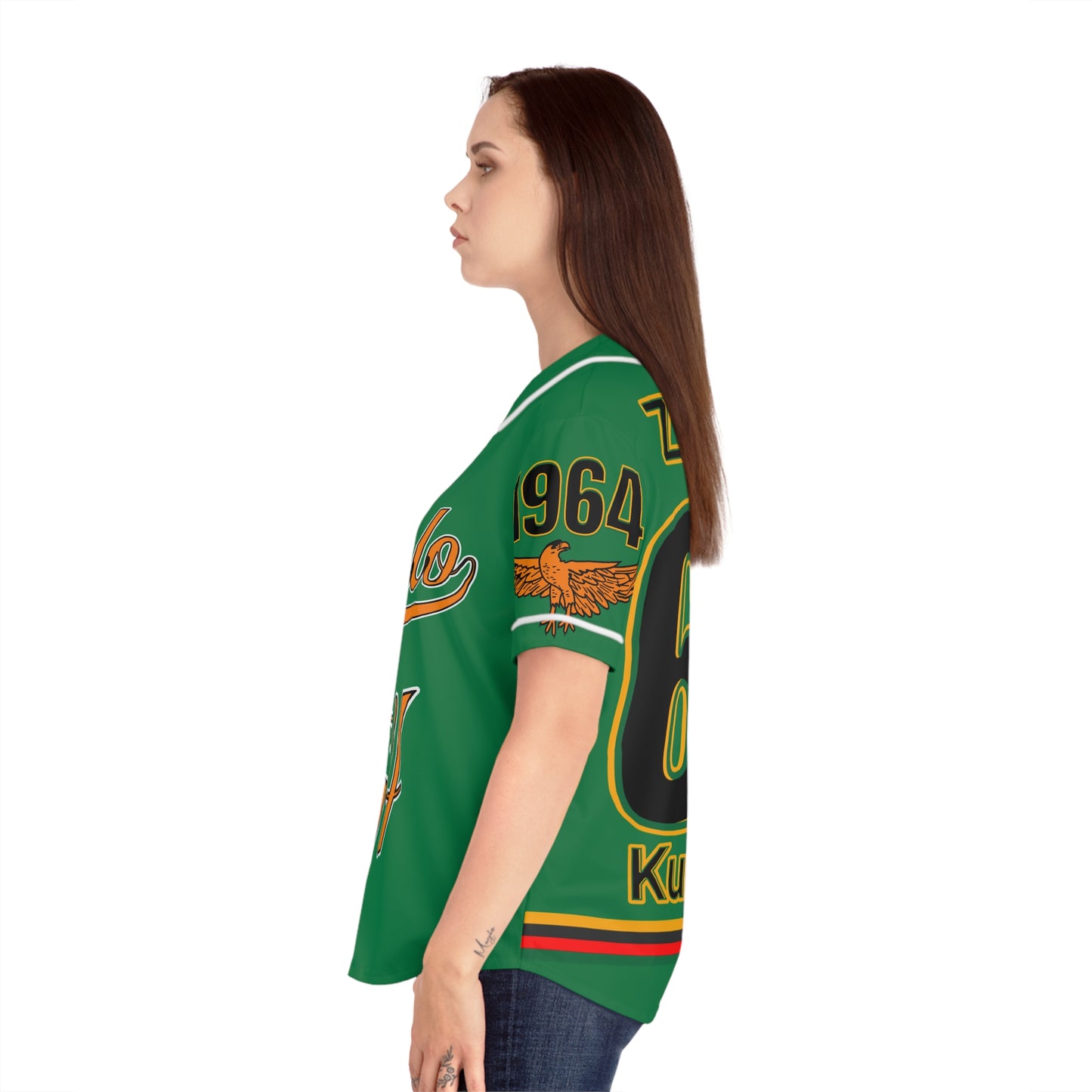 Green Zambia Pride Women's Baseball Jersey, AOP Sportswear, Gift for Fans, Summer Outing Apparel, Casual Wear, Celebration Clothing