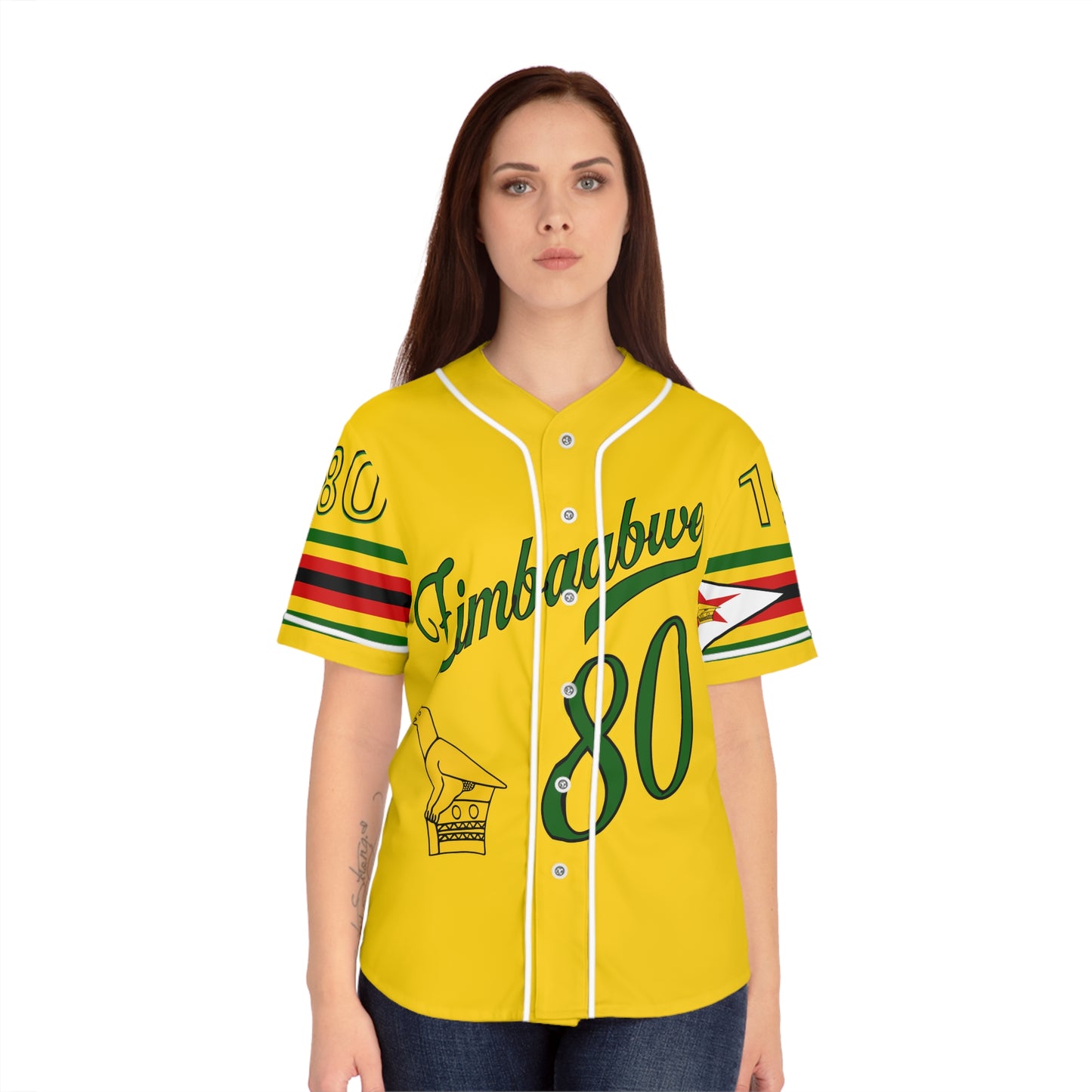 Yellow Vintage Zimbabwe Baseball Jersey, AOP Women’s Sportswear, Perfect for Game Days, Travel, and Heritage Celebrations