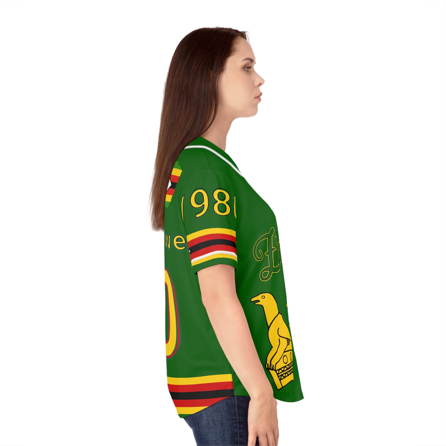 Green Vintage Zimbabwe Baseball Jersey, AOP Women’s Sportswear, Perfect for Game Days, Travel, and Heritage Celebrations