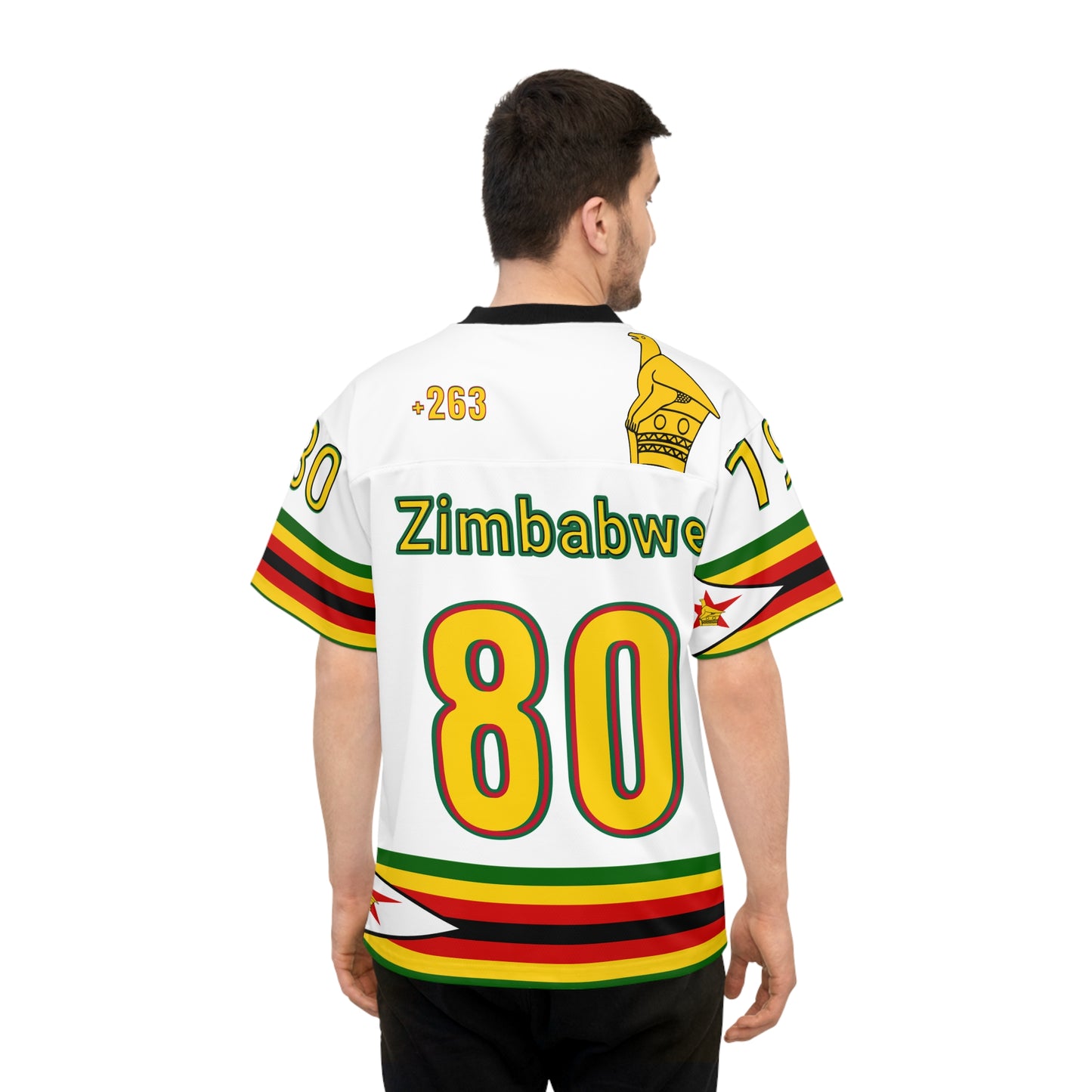 White Vibrant NFL Zimbabwe Jersey - Perfect for Game Day, Sports Events, Parties, Fan Gear, Customizable Design