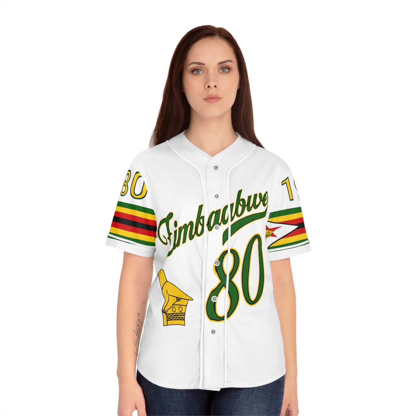 White Vintage Zimbabwe Baseball Jersey, AOP Women’s Sportswear, Perfect for Game Days, Travel, and Heritage Celebrations