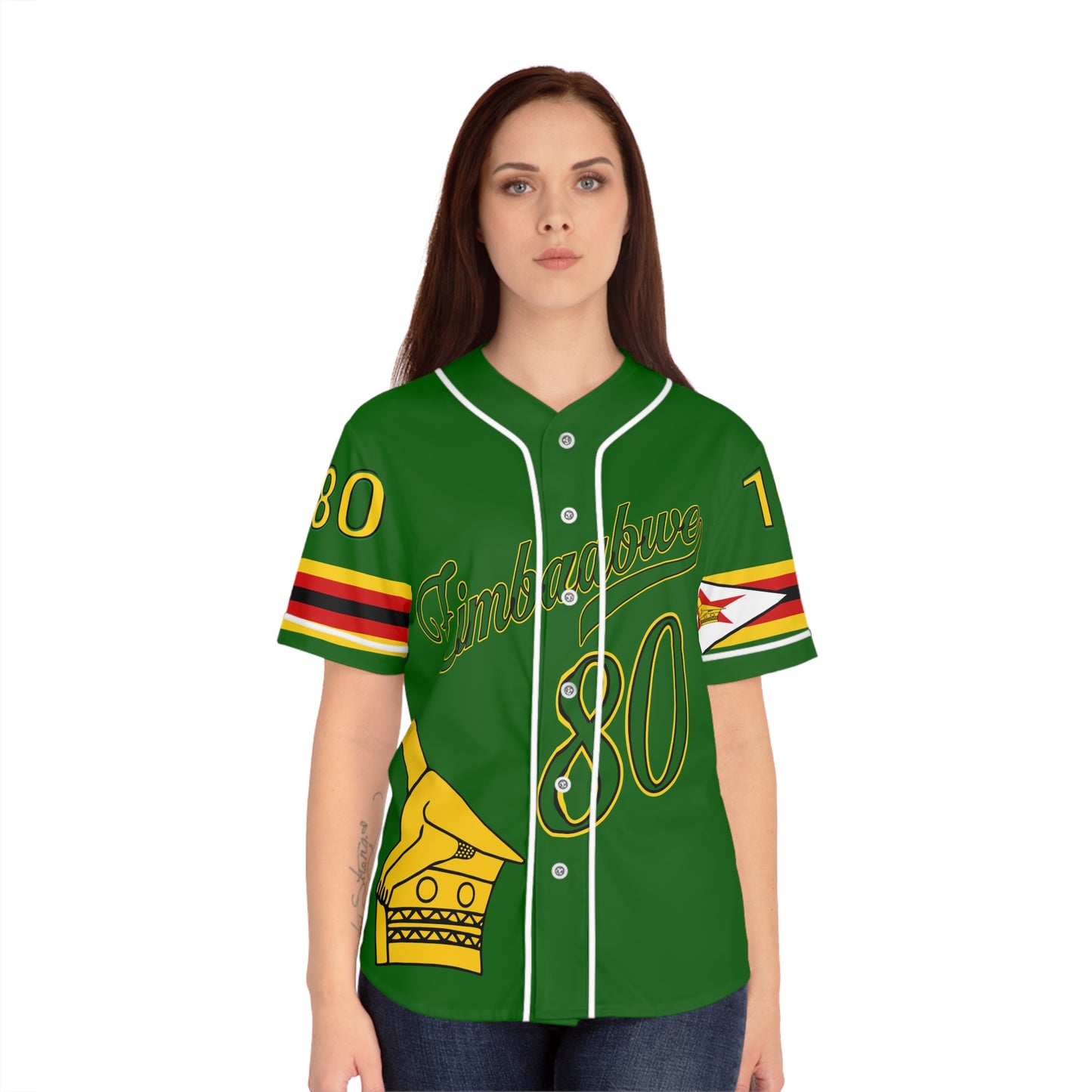 Green Vintage Zimbabwe Baseball Jersey, AOP Women’s Sportswear, Perfect for Game Days, Travel, and Heritage Celebrations